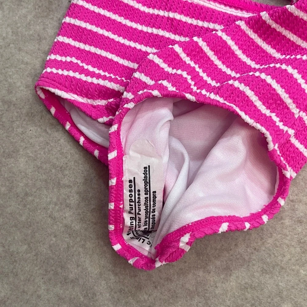 Wonder Nation Pink White Stripes Ribbed Cutout Bow Tie Sides Swimsuit Girls size